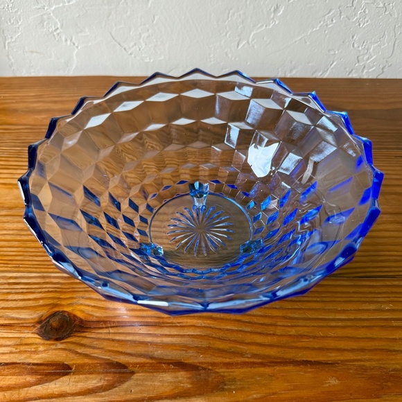 Vintage Indiana Glass Whitehall Blue Glass Bowl | 10" Footed Sawtooth Edge - Picture 14 of 15